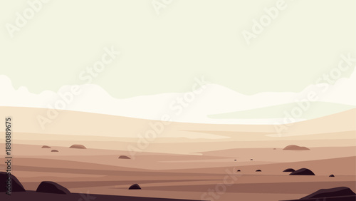 Serene desert landscape with rolling sand dunes under clear sky
