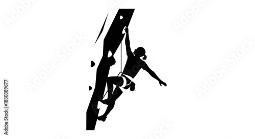 Silhouette of a rock climber ascending.