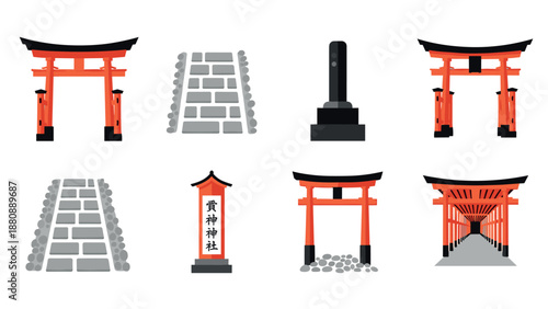 Traditional japanese torii gates and pathways in minimalist design