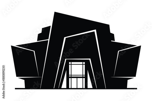 Black geometric silhouette of modern abstract architectural building