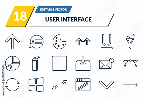 user interface icons set - top arrow, answer, painter palette, bottom arrows, slim right outline vector collection.