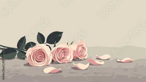 Elegant pastel roses with petals on textured surface