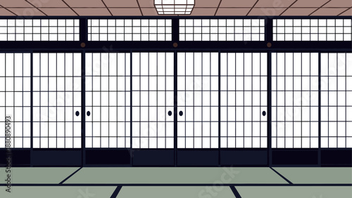 Traditional japanese room with shoji sliding doors and tatami mats