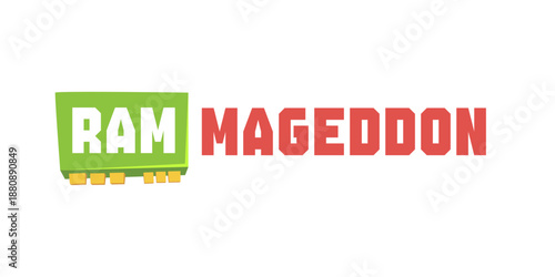 Memory shortage and chip crisis. RAMmageddon or RAM-mageddon logo. RAMmageddon term was used by analysts and gamers to describe periods of extreme shortages and skyrocketing prices for RAM and VRAM.