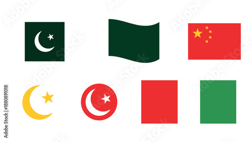 Minimalist design of pakistan and china flags with crescent and star symbols
