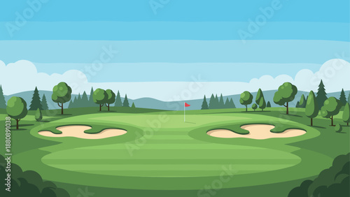 Serene golf course landscape with green fairway and trees