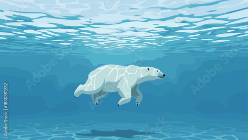 Polar bear swimming underwater in tranquil ocean scene