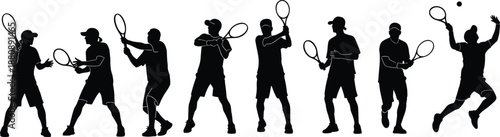 Silhouette Illustration of Tennis Player in Action Showing Serve, Swing, and Athletic Motion for Sports Vector Design