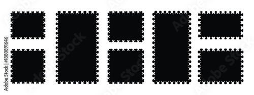 Blank postage stamp. Clean postage stamp template. Postage icon.Black retro stamp silhouette collection. black Postage label set isolated. Simple postal frame