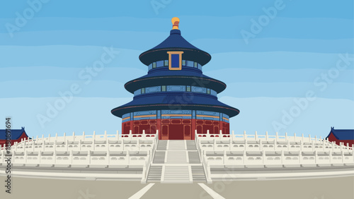 Temple of heaven iconic architecture in vibrant flat design against clear sky