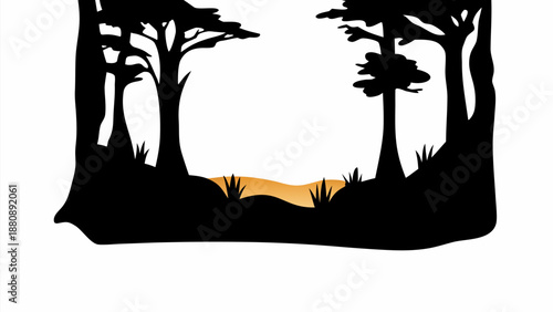 Serene forest landscape with trees and sunset