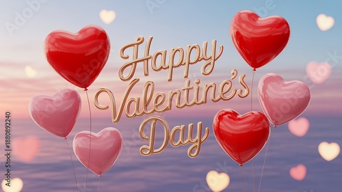 Happy Valentine's Day Greeting Card with Floating Balloons and Message