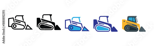 Vector illustration icon collection of skid steer loader icons in various colors