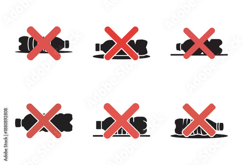 A collection of icons showing plastic bottle waste prohibited for environmental protection