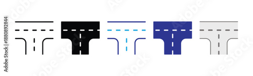 Vector illustration icon collection of various road intersection symbols and signs in different colors