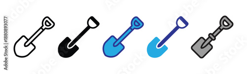 Vector illustration icon collection of colorful shovels in different colors and styles for various uses