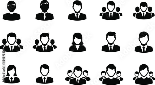 Group of people, icon crowd.  teams, social groups, or business reference. Large group, people group vector. Icon team members, team building illustration. Professional business people, manager icons.
