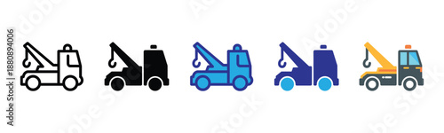 Vector illustration icon a set of colorful excavator icons in different colors and styles, including black, blue, and orange