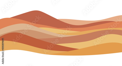 A captivating, abstract illustration of rolling desert dunes, showcasing a harmonious blend of warm, earthy tones and flowing, organic shapes.