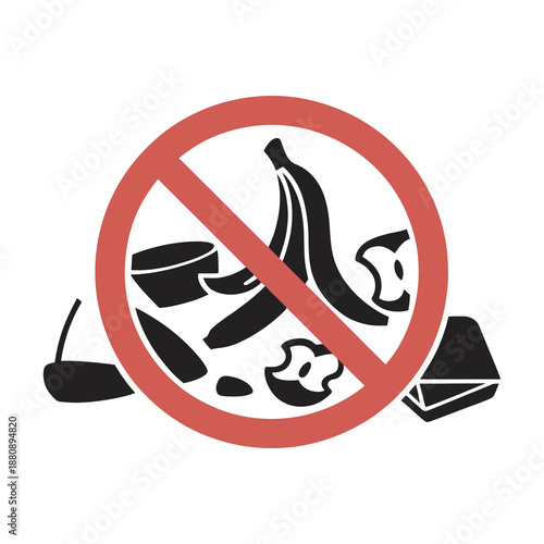 Prohibition sign illustration for food waste and garbage disposal