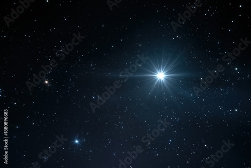 Bright Star Shines in a Vast Night Sky Full of Twinkling Stars Glimmering