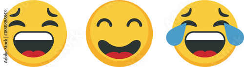 Three Yellow Emoji Faces Showing Different Emotions With Transparent Background expression happy