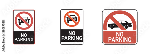 Collection of no parking traffic signs illustrations on a white background