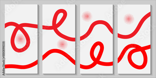 A bright and fresh summer greeting card set with a creative concept. Modern abstract art design with wavy lines. Vector illustration.