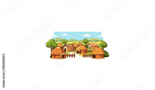 Cartoon Indian rural village scene with traditional huts vector