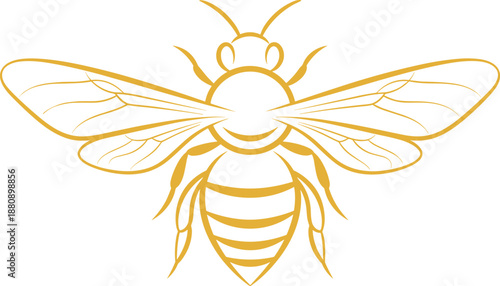 Stylized golden-yellow bee with detailed wings and symmetrical body, ideal for nature, pollination, or decorative-themed graphic design and branding.