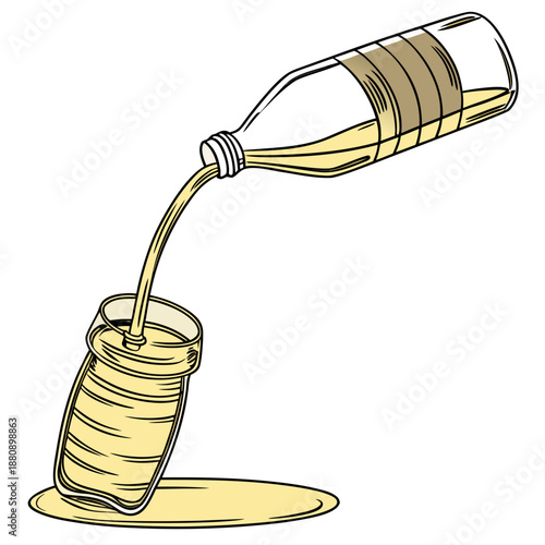 Pouring oil from bottle into jar cooking oil glass bottle