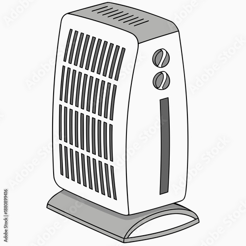 White room heater with vertical vent pattern and solid base