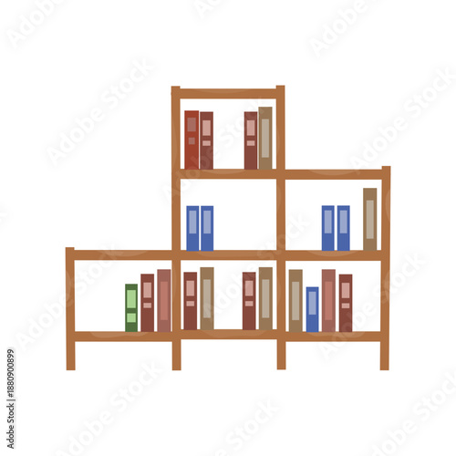Wooden Bookshelf With Books Illustration
