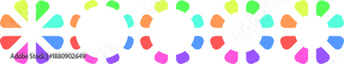 Horizontal Row of Radial Petal Icons Showing Progressive Geometric Changes and Vibrant Spectrum Colors