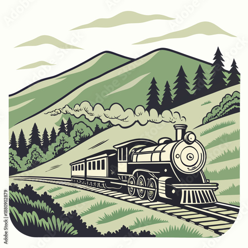 Scenic mountain rail journey with steam engine train