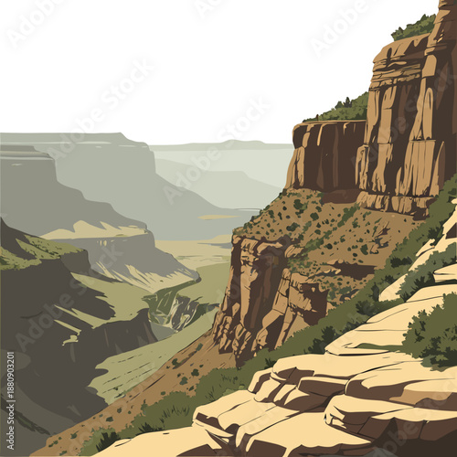 Canyon valley with layered depth view realistic cliff