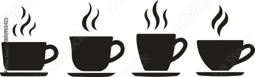 Vector Coffee Cups with Steam – Modern Drinkware Icons for Café, Coffee Shop, Beverage Menus, and Digital Art Illustrations