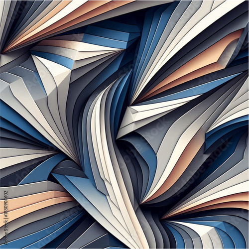 Abstract geometric waves and lines creating a colorful background inspired by open books, printed pages, and modern publication design