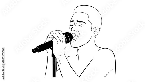 A man singing into a microphone with a simple line drawing style on a white background.