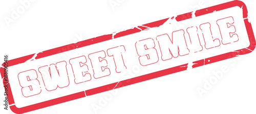 Classic grunge red ink rubber stamp impression showcasing the words Sweet Smile