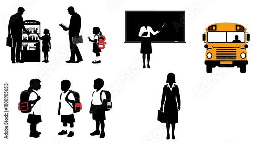 school scene with students and teachers in silhouette