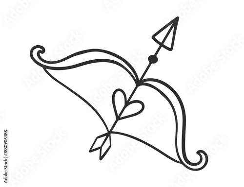 Cupids Bow and Arrow Valentines Day Doodle Icon 