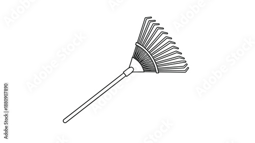 simple vector line drawing of a classic garden rake used for gathering fallen leaves during the autumn cleaning.