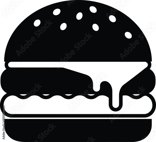 Burger icon vector illustration of fast food cheeseburger with sesame bun and melting cheese for restaurant menu graphics