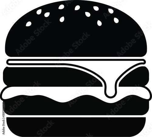 Double cheeseburger icon design with multi layer patty and dripping cheese sauce isolated on transparent background vector