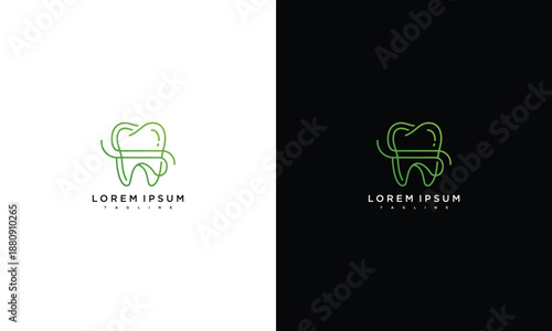 Dental Health Logo Design Concept Featuring Tooth Icon in Green on White and Black Backgrounds from Front View