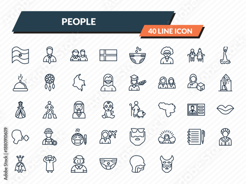 people icons set - argentina, bussiness man, brothers, throat, devil mask outline vector collection.