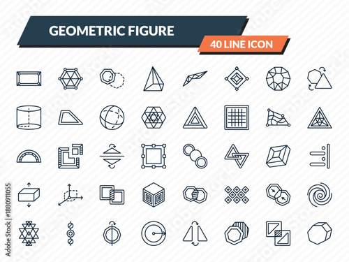 geometric figure icons set - rectangle, star of six points, foreground, exclude, perspective outline vector collection.