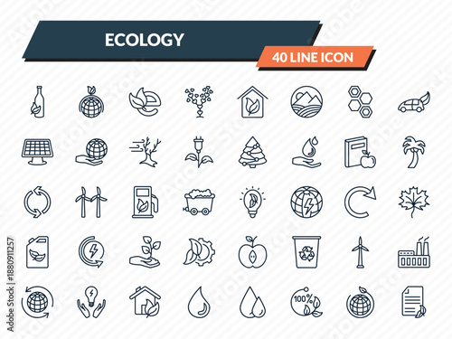 ecology icons set - recycled bottle, sustainability, eco e, eco, eco paper outline vector collection.