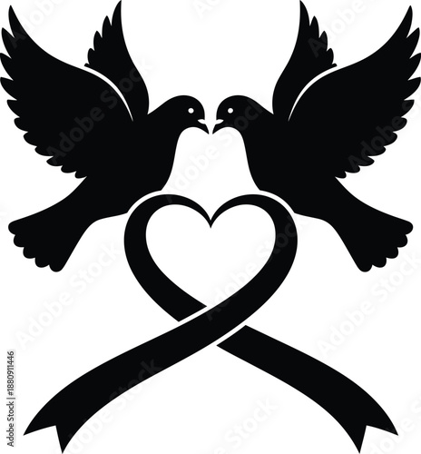 Valentine's day love silhouette of two doves isolated on transparent background